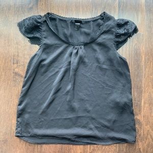 H&M Blouse Black Lace Cap Sleeve. Size 12.